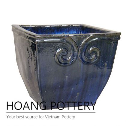 Blue curly square ceramic flower pot