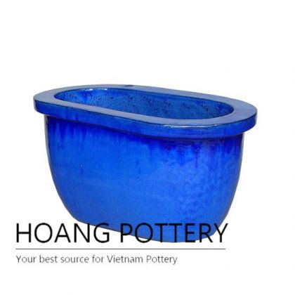 Blue rectangular ceramic garden planter