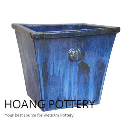 Blue square pattern ceramic flower pot