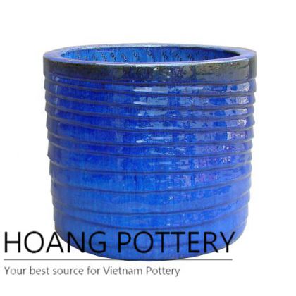 Blue wave round ceramic flower pot
