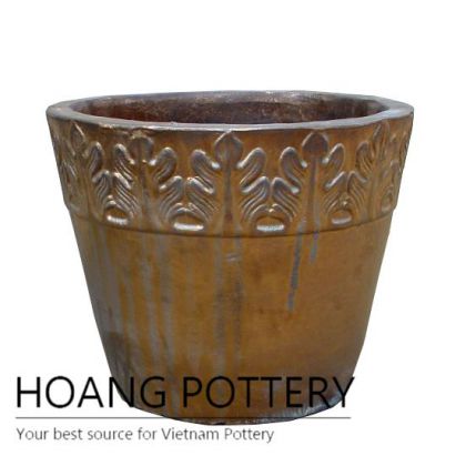 Brown round ceramic pattern pot
