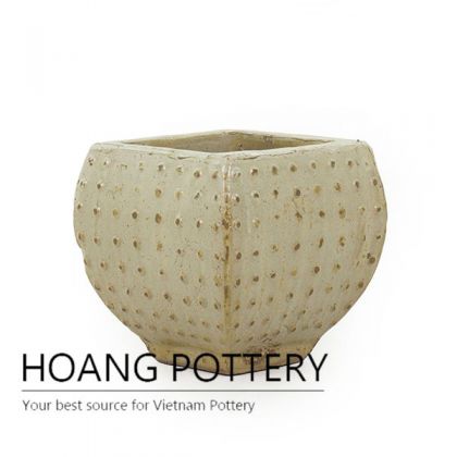 Cream buttom square ceramic pot