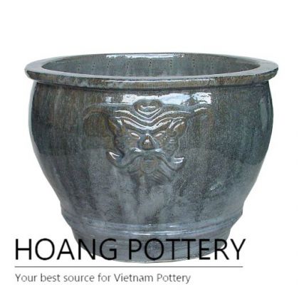 Dragon pattern round ceramic flower pot