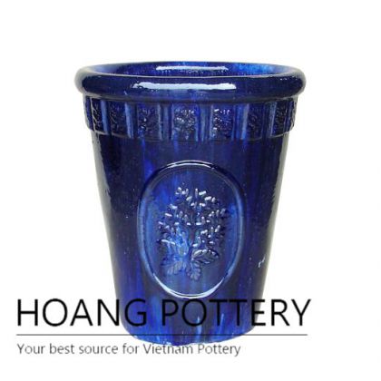 Flower pattern blue ceramic planter