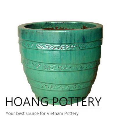 Glass green round ceramic planter pot