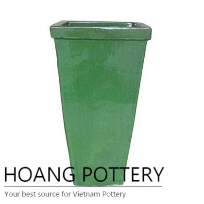 Glass green tall square ring ceramic pot