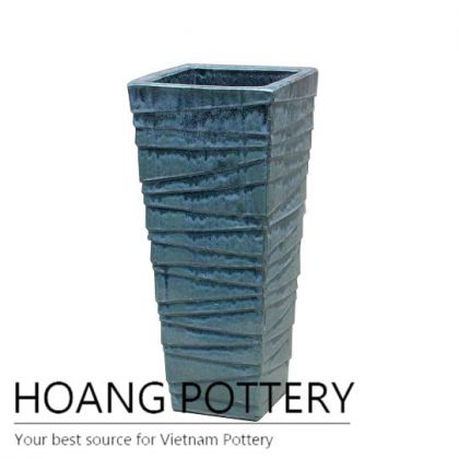 Glossy green diagonal line ceramic pot