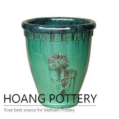 Green chrysanthemum pattern ceramic pot