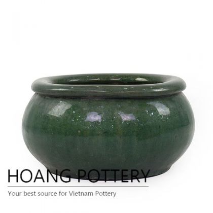 Green round ceramic bowl planter