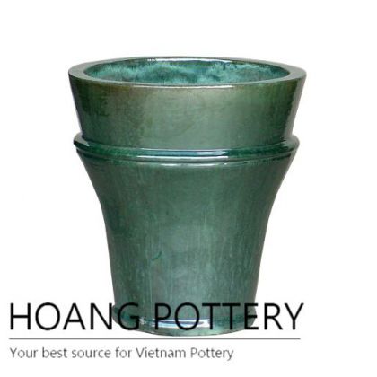 Green round ceramic lanscape pot