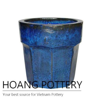 Hexagon bottom blue ceramic planter