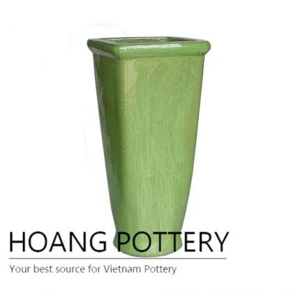 Light green tall square ceramic pot