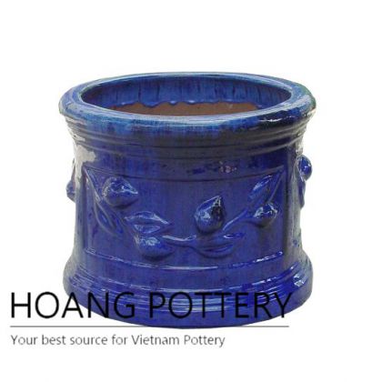 Low round blue flower garden pot
