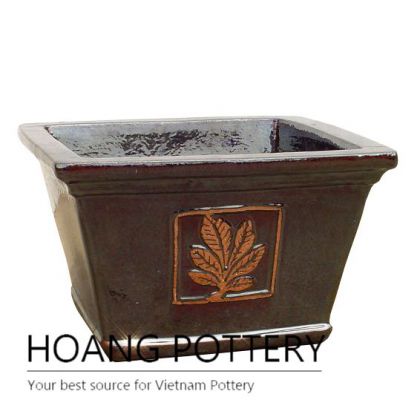 Low round leaf pattern ceramic garden pot