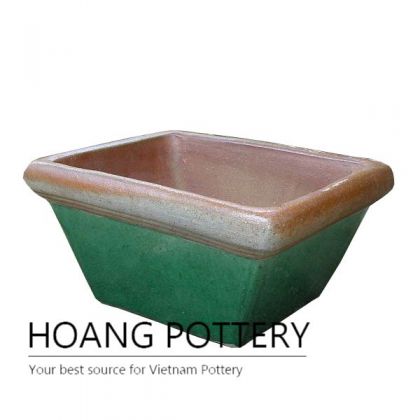 Low square green ceramic flower pot