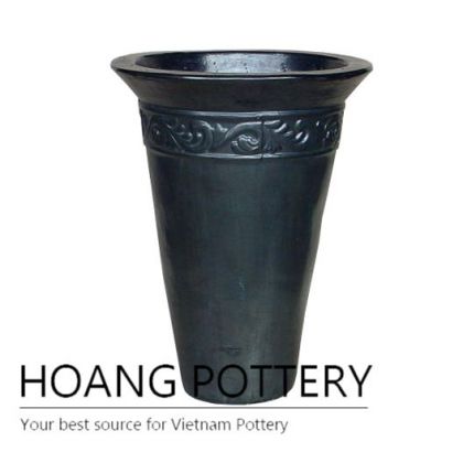 Matt black top pattern round ceramic pot