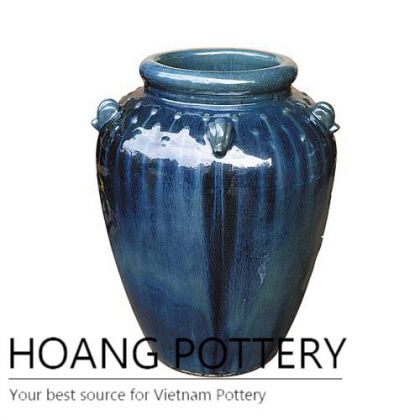 Medium blue ceramic garden vase
