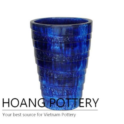 Medium pacific blue round ceramic pot