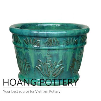 Mix green ceramic round garden planter