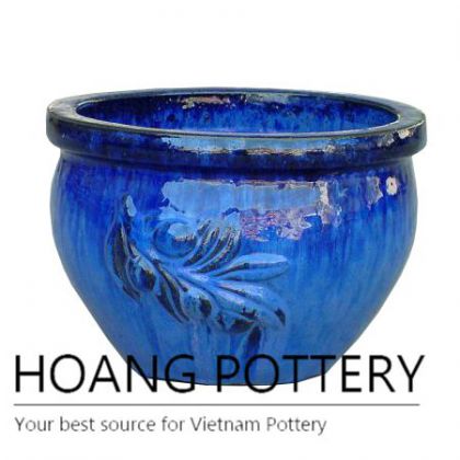 Olive blue ceramic bowl planter