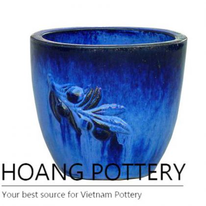 Olive blue simple round ceramic pot