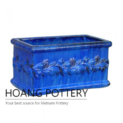 Olive rectangular blue ceramic flower box