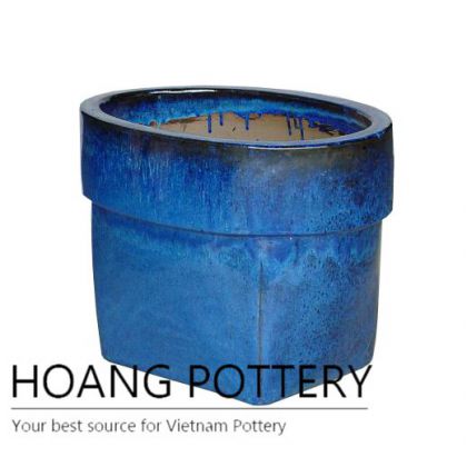 Rectangular bottom blue oval ceramic planter