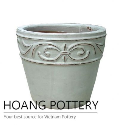 Round pattern antique white ceramic pot