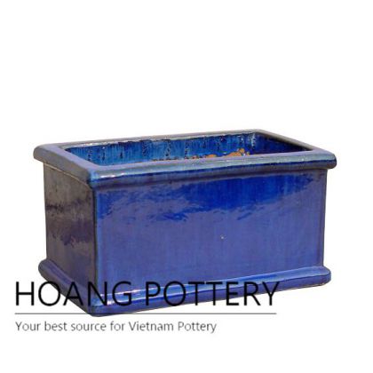 Small rectangular blue ceramic pot