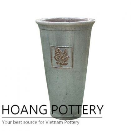 Tall round barble leaf pattern ceramic pot