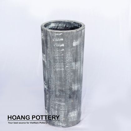 Grey-Wax Cylinder Cement Pot