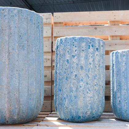 White blue ceramic pot